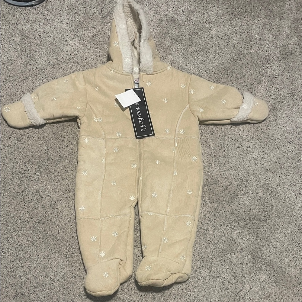 Okie Dokie Beige Snowflake Baby Fleece Footie